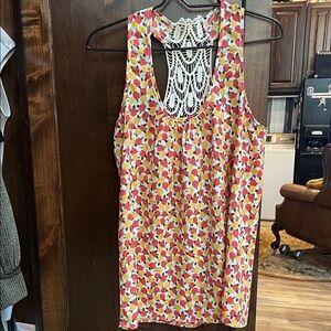 Crochet Back Floral Tank Top - Pink, Yellow, White